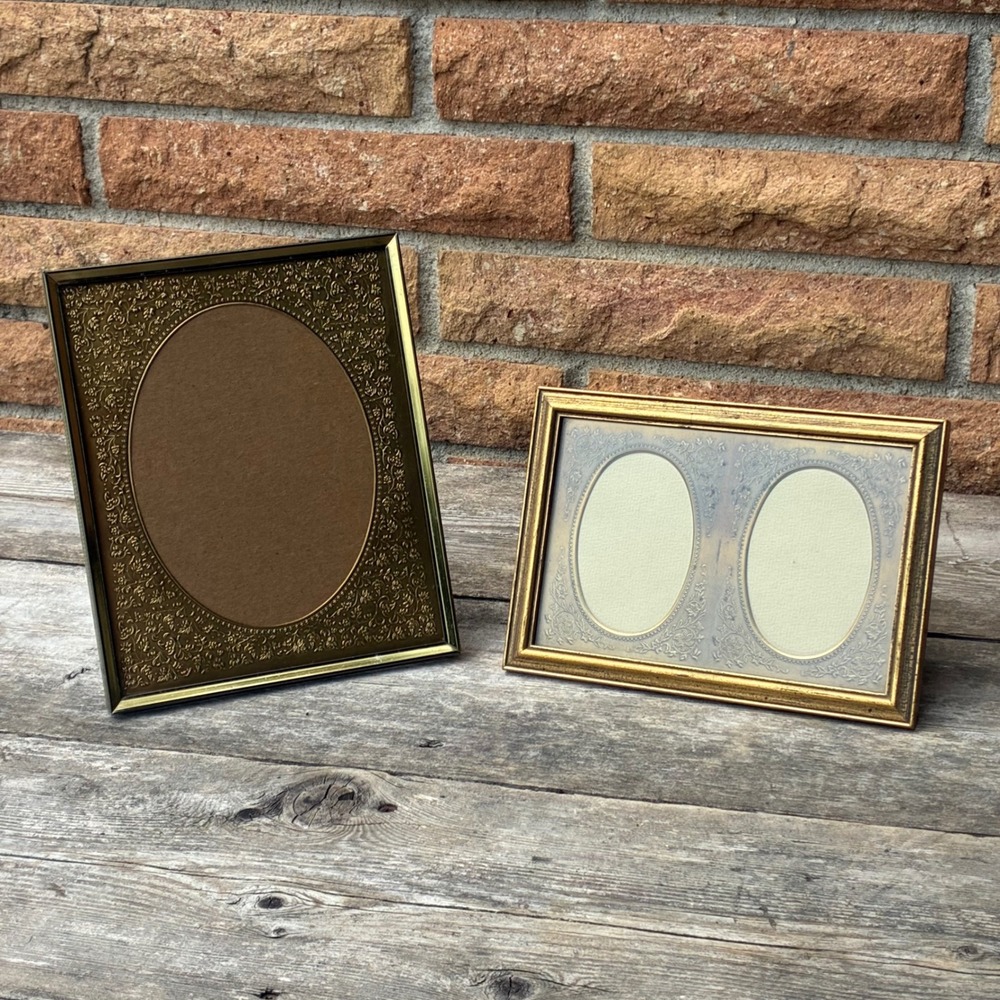 Carr Vintage Gold Tone Oval Picture Frame Set 7x9 5x7 Ornate Filigree Floral